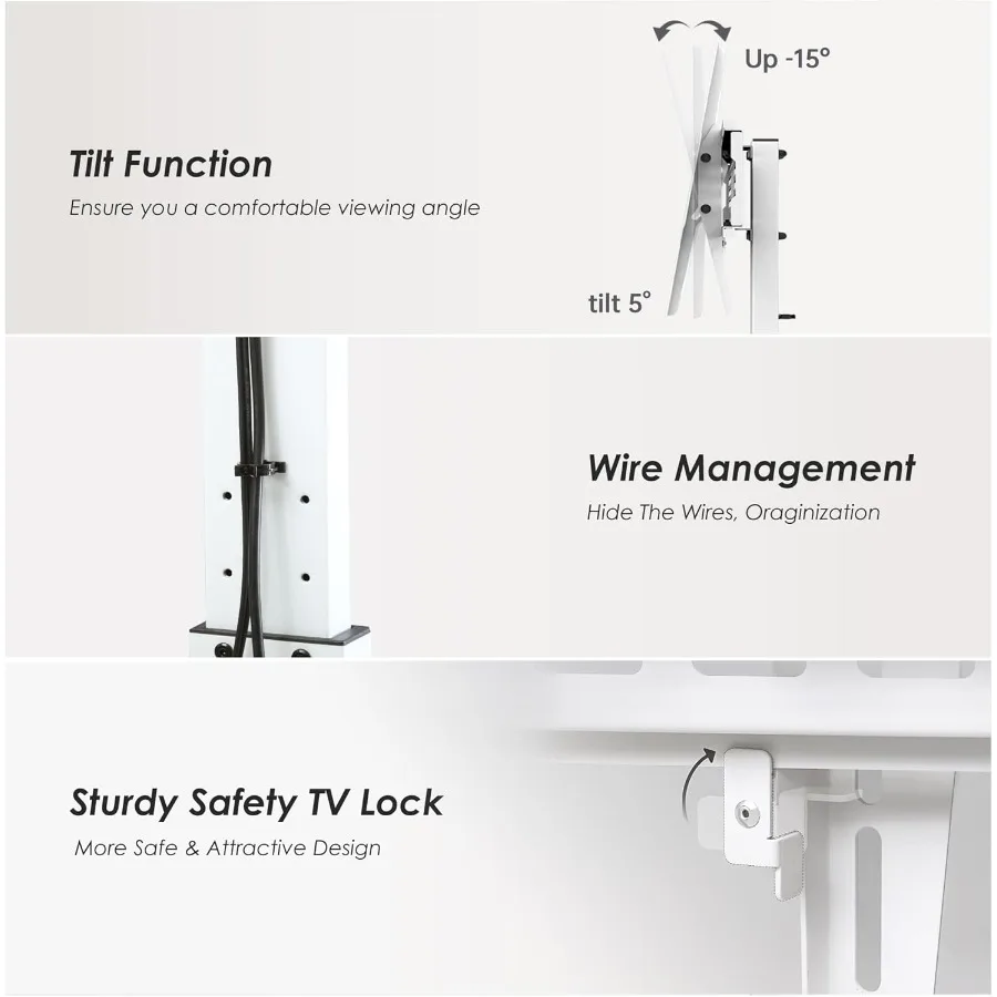 Boden-TV-Ständer mit drehbarer Neigungshalterung für 32 bis 75-Zoll-LCD-LED-Fernseher. Robuste Eisenbasis mit verstellbarer Ablage, universelles Design