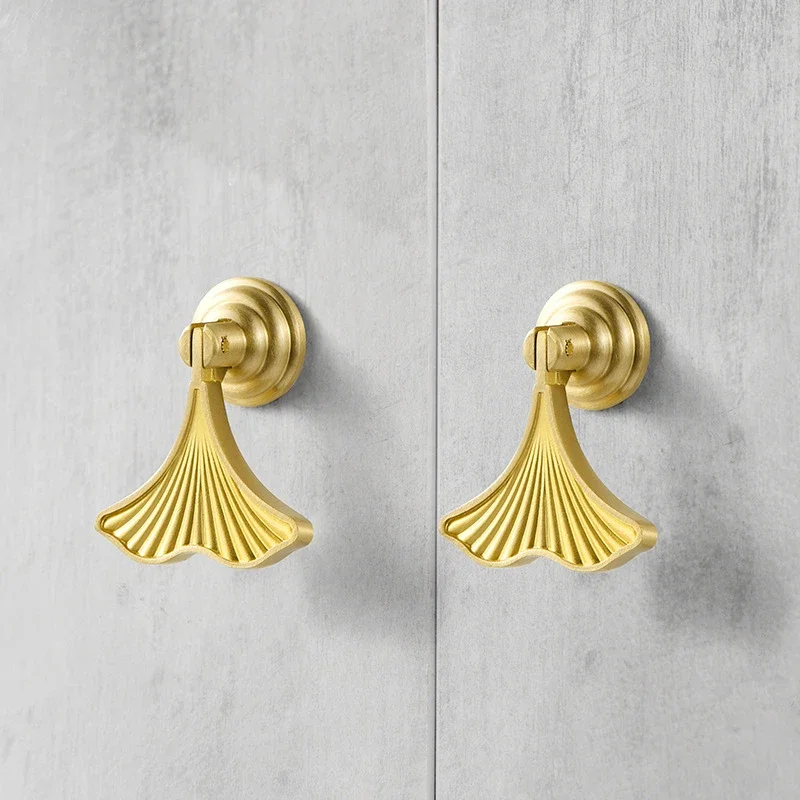 Ginkgo Leaf Handle Brass Single Hole Modern Minimalism Furniture Door Knobs Cabinet and Wardrobe Hardware Handles for Furniture