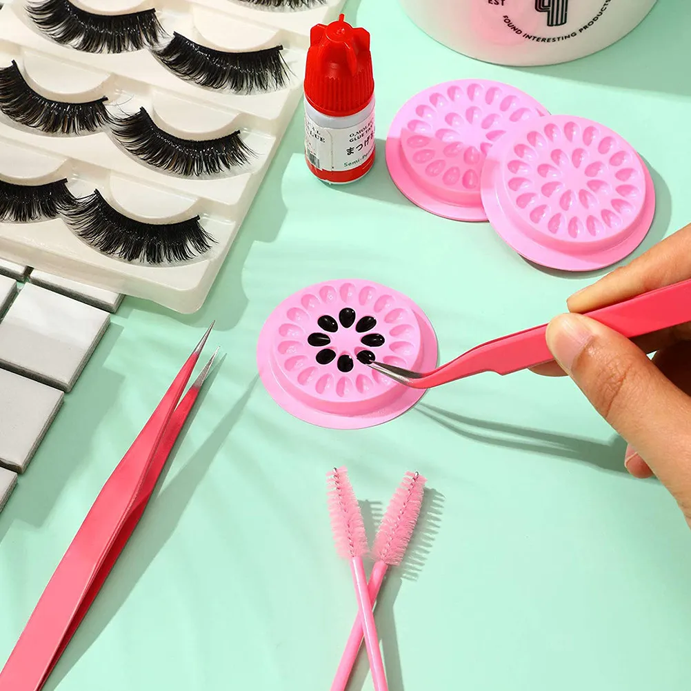 200Pcs Disposable Eyelash Glue Holder Trays Plastic Lash Storage Plates Beauty Salon Eyelash Grafting Tools Storage Trays