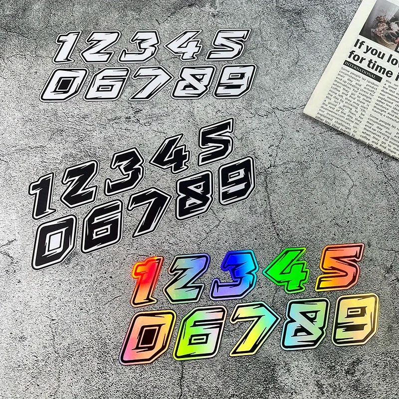 

1SET Attractive "Number 0 - 9" Design Sticker Set, Fit for Car Doors, Water Bottles, Notebook Covers, Skateboard Decks