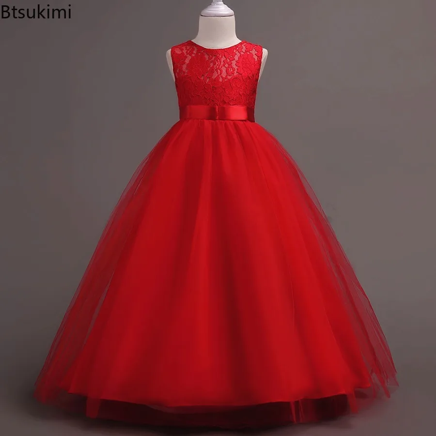 2026 Elegant Festive Dress for Girl Tulle Princess Dress Wedding Bridesmaid Pageant Gown Evening Dresses for Girls 3-14 Years