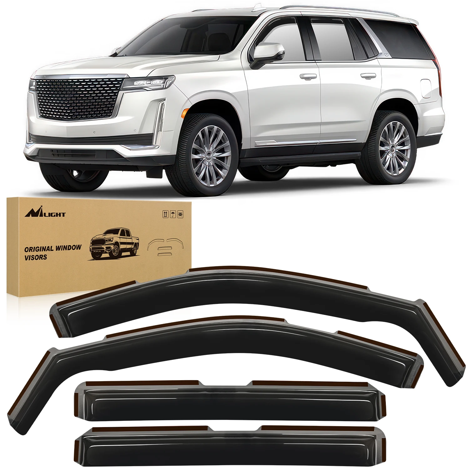 Nilight in Channel Rain Guards for Chevy Tahoe/GMC Yukon/Cadillac Escalade 2021 2022 2023 2024 2025 2026 Window Deflectors Vent Visors, Keep Rain Out & Reduce Wind Noise, 4PCS