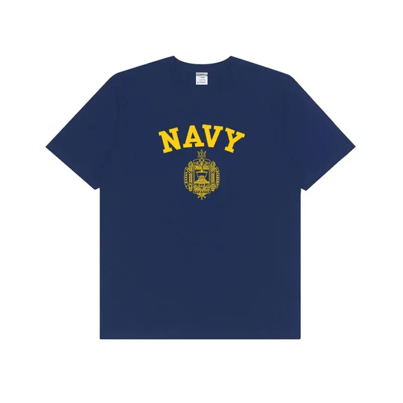 US Naval Academy Navy Crest Grafik-T-Shirt, marineblaues Baumwoll-T-Shirt mit kurzen Ärmeln und Rundhalsausschnitt für Herren, Militär-Streetwear-Oberteil – Detail 6