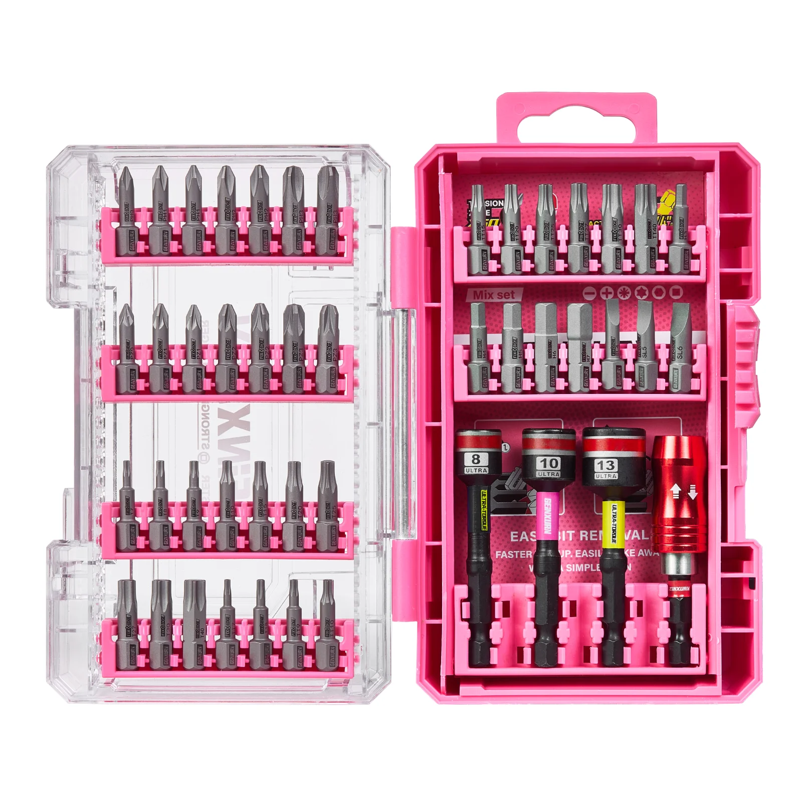 Geinxurn FIXEDGE 46PCS Pink EU Repair Bit Set – Full Screwdriver Bits Kit with Nut Drivers & 65mm Quick Change Holder