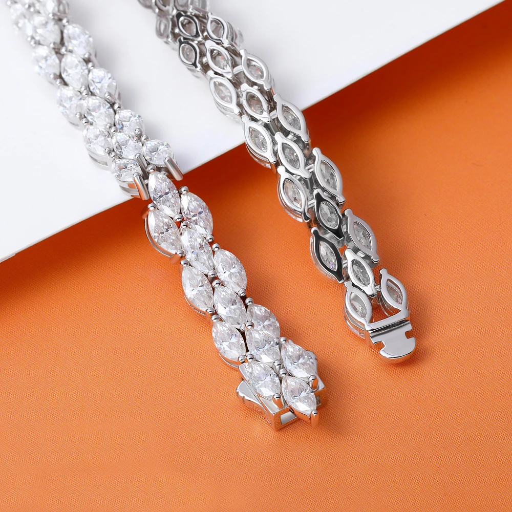TEMGF S925 سوار الفضة 0.3CT ماركيز مويسانيتي البطانة 15-18 سنتيمتر طول للنساء موضة أنيقة غرامة مجوهرات