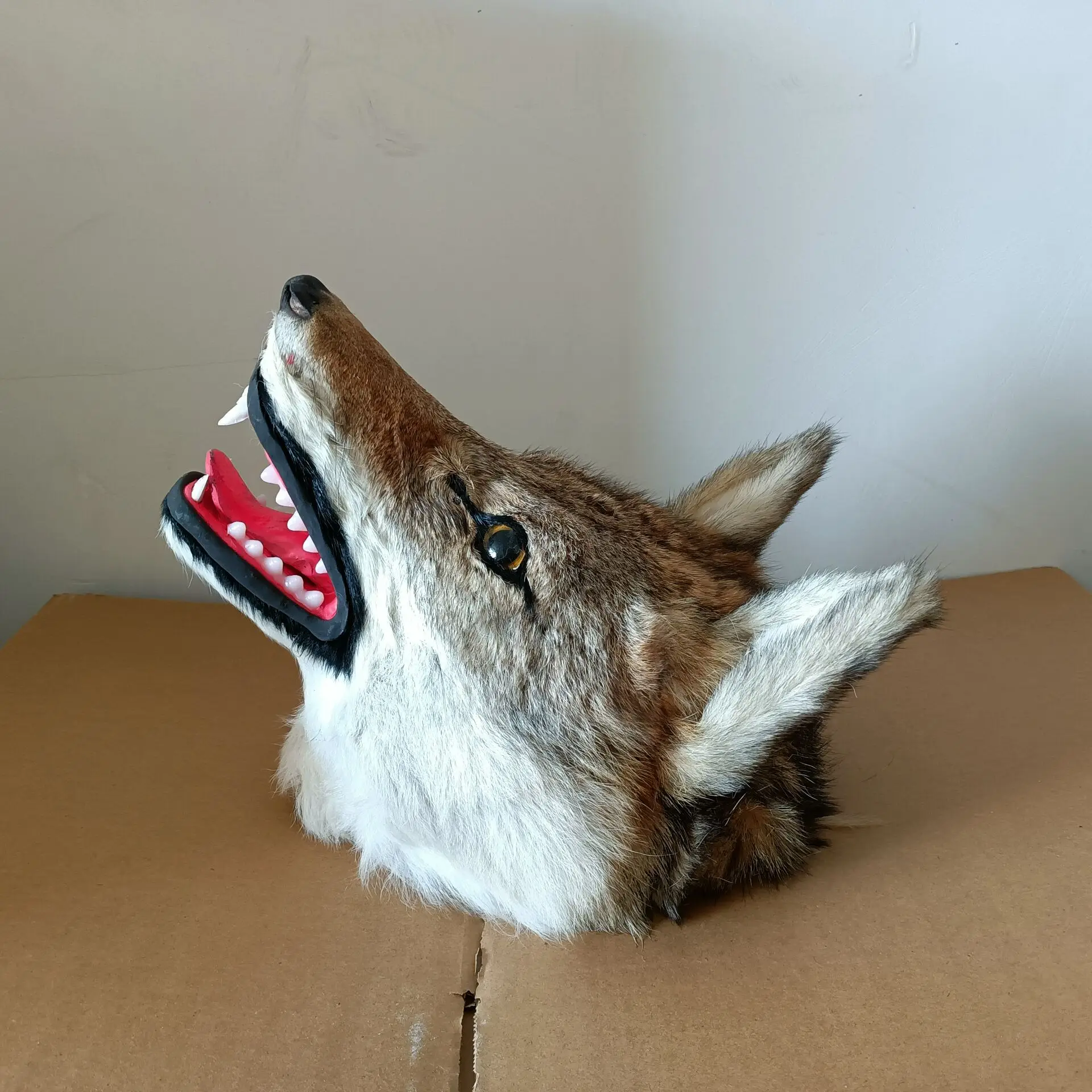 big plastic and furs wolf head model wall pendant handicraft home decoration toy gift about 32x25cm