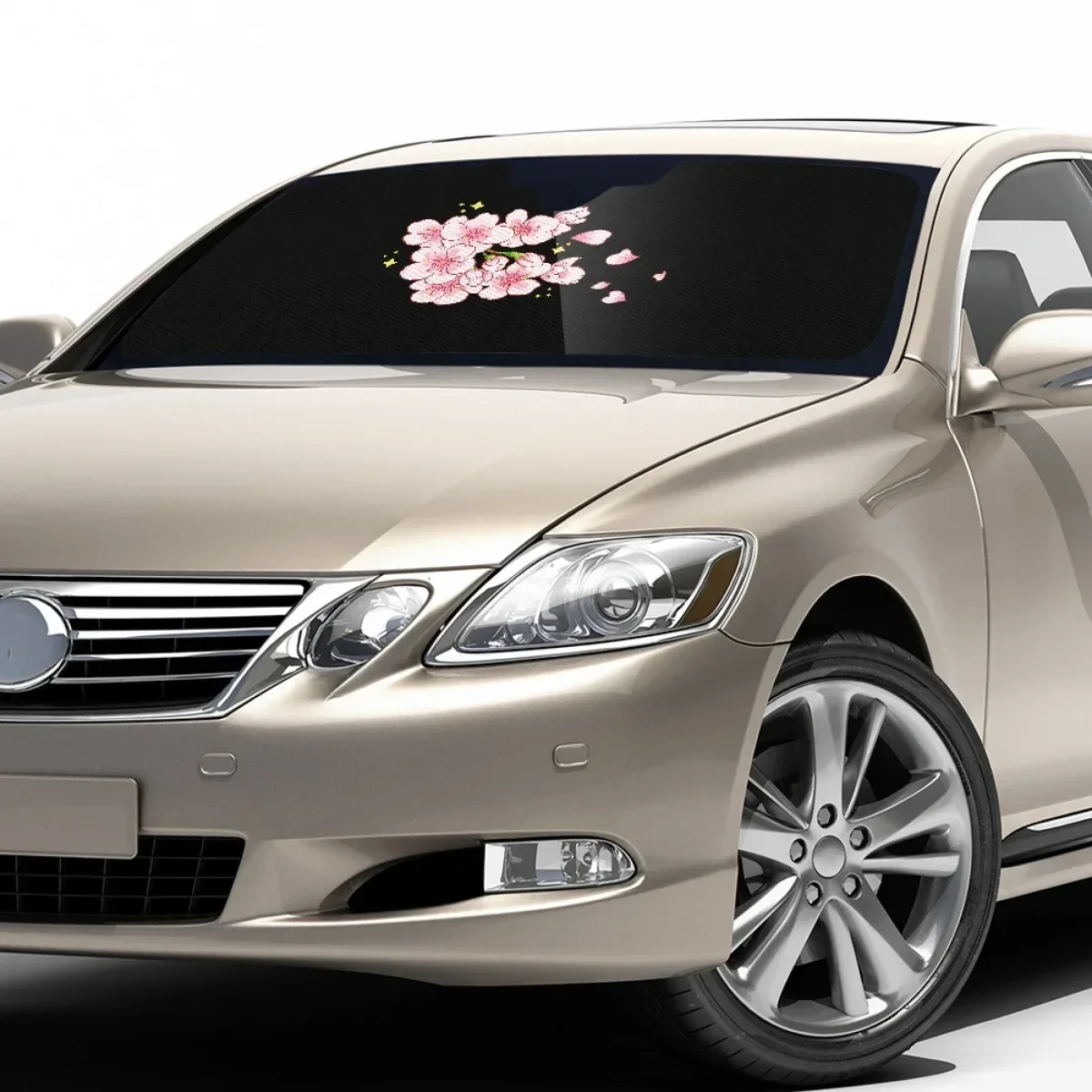 سيارة الشمس قناع الوردي زهر الكرز الطباعة Sunsha سيدان دائم اكسسوارات السيارات الداخلية عاكس الحرارة الزجاج الأمامي يغطي #3