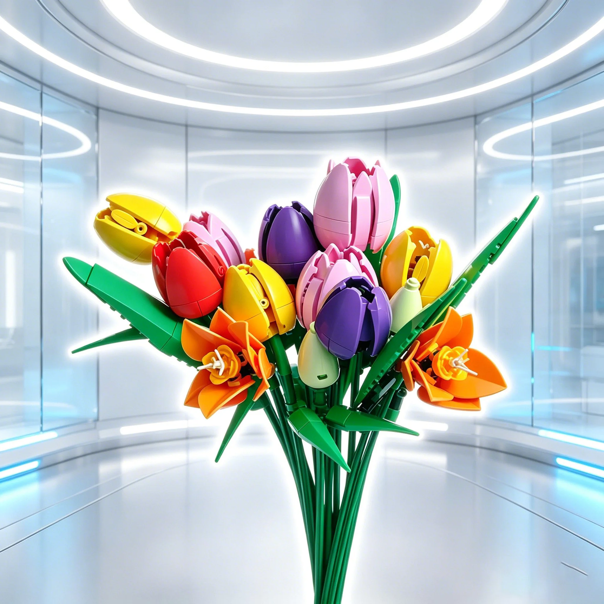 Home Decor Tulip - Simulated Rainbow Tulip Bouquet Buildable Model