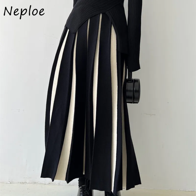 

Neploe Spring Autumn New A-line Skirt for Women Y2k High Waist Ruched Knitted Skirts Mid-length Loose Korean Fashion Clothing