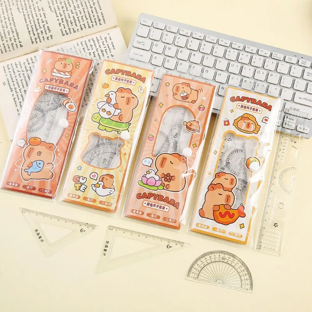 Creative Acrylic Capybara Set of Rulers Drawing Tools Cute Cartoon Soft Ruler Set Office Supplies Protractor