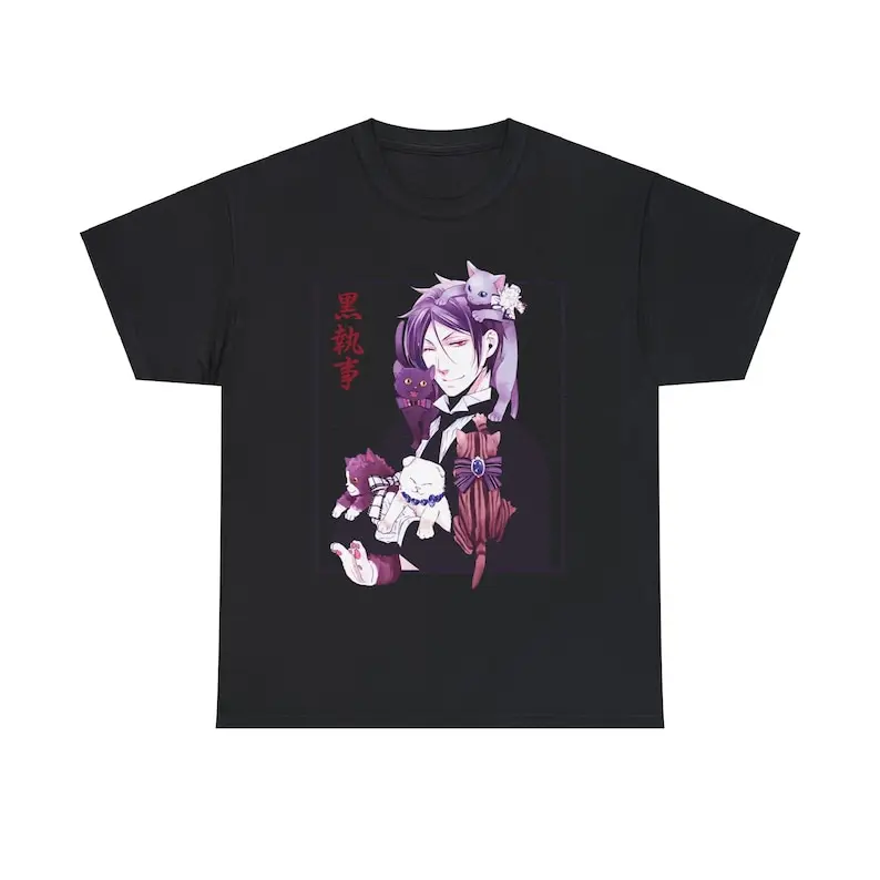 Black Butler Sebastian Kuroshitsuji Toboso Yana Japanese Anime Aesthetic Vintage Grunge Cats Unisex Heavy Cotton Tee