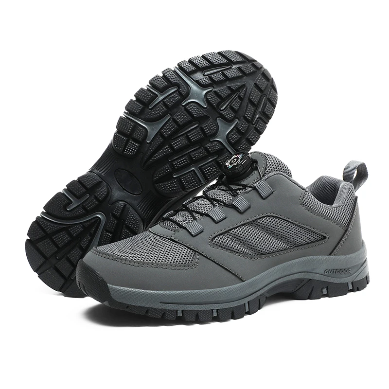 New men's sports shoes fashion rotary buckle hiking boots solid color comfortable non-slip sports shoes extra large men's shoes