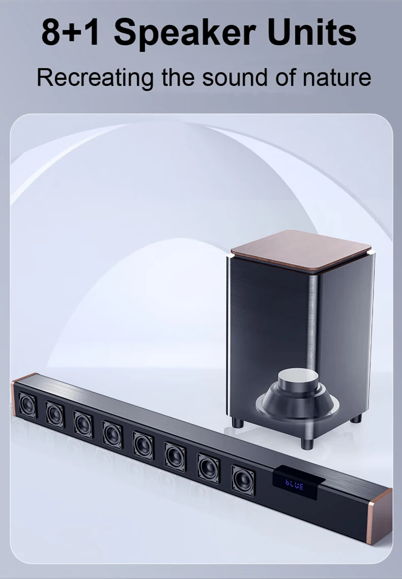 Bluetooth Wireless Soundbar With Dual Wireless Microphone & Independent Subwoofer Wood And Plastic Material For TV