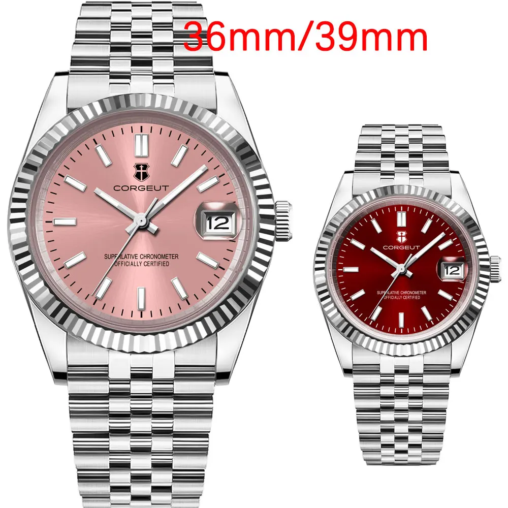 

Corgeut 36/39mm Men's Clock Automatic Relogio Masculino NH35 Mechanical Jubilee Sapphire Pink Black Dial Men's Watch