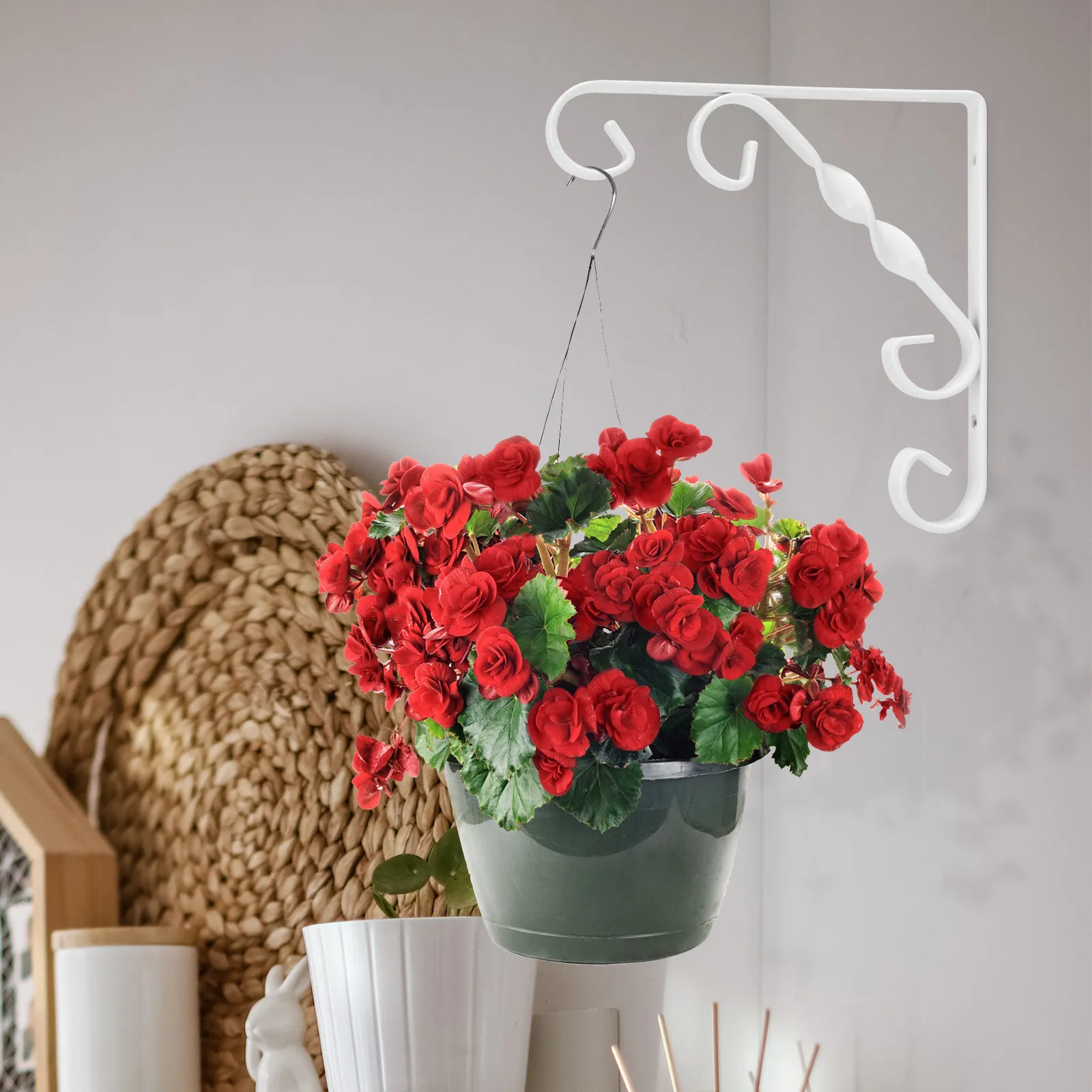 2Pcs Iron Art Flowerpot Stand White 150x150mm Metal Hanging Bracket Space-Saving Plant Shelf for Home Office Garden Decoration