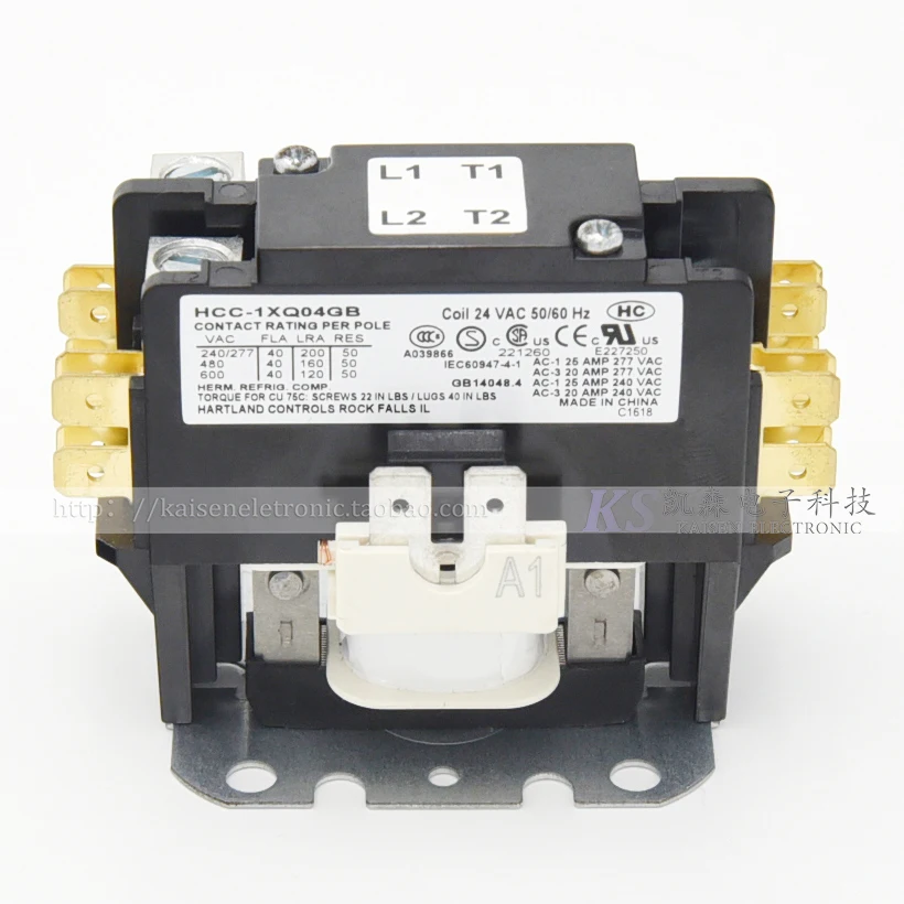 Conducto de aire monofásico Emerson, contactor de CA americano 24VAC 40A HCC-1XQ04GB UL