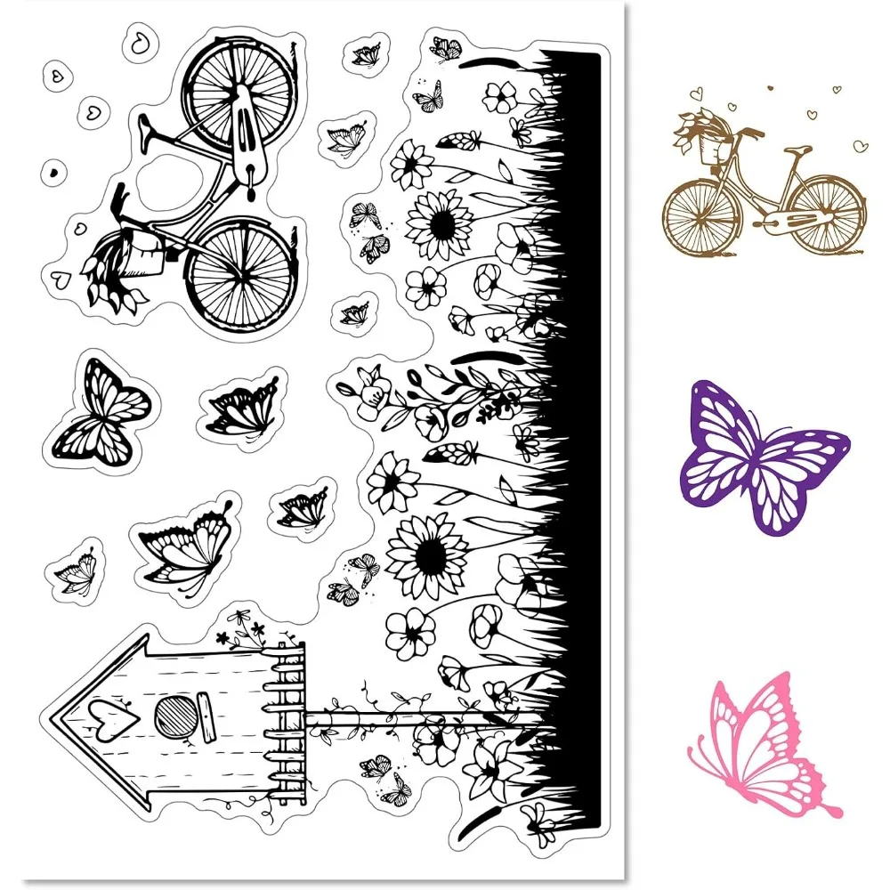 Butterfly Clear Rubber Stamps Mailbox Grass Spring Bike Transparent Vintage Silicone Bicycle Seals Postmark Journaling Card