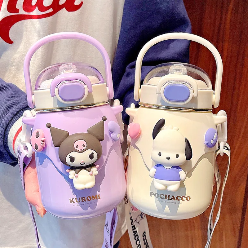 Anime Cartoon Sanrio Water Co-Branded Small Belly Thermos Cup Comes With Adjustable Strap Cup Large Capacity Cute Girl