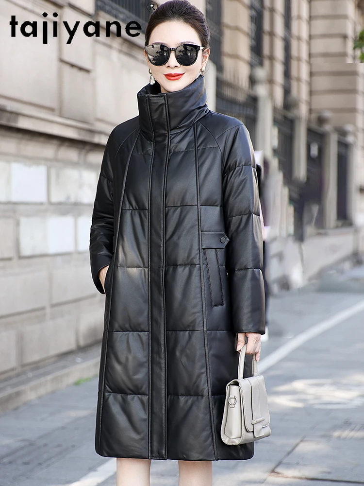 TAJIYANE Pufferjacke aus 100 % echtem Schaffell für Damen, weiße Entendaunenmantel, luxuriöse Echtlederjacken, Winterkleidung für Damen, 2025, Isabadah