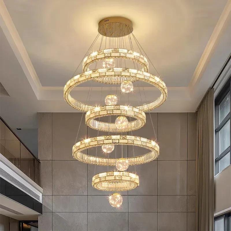 Duplex building chandelier modern simplicity empty building middle floor living room chandelier high ladder crystal lamp