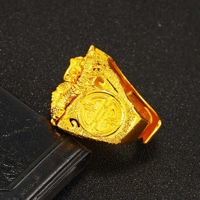 خاتم Tenglong الرجالي الفاخر عيار 24 قيراط 9999 من الذهب الخالص والذهبي الحقيقي قابل للتعديل