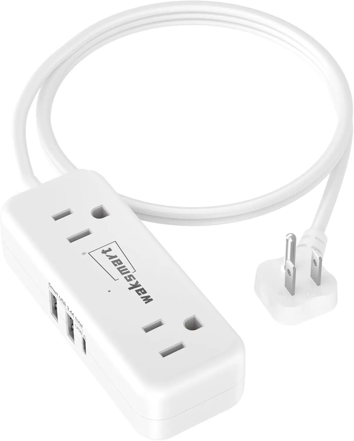 

3FT Flat Plug Extension Cord with 4 AC Outlets & 3 USB Ports (17W) - Compact Power Strip for Travel, Dorm, Home