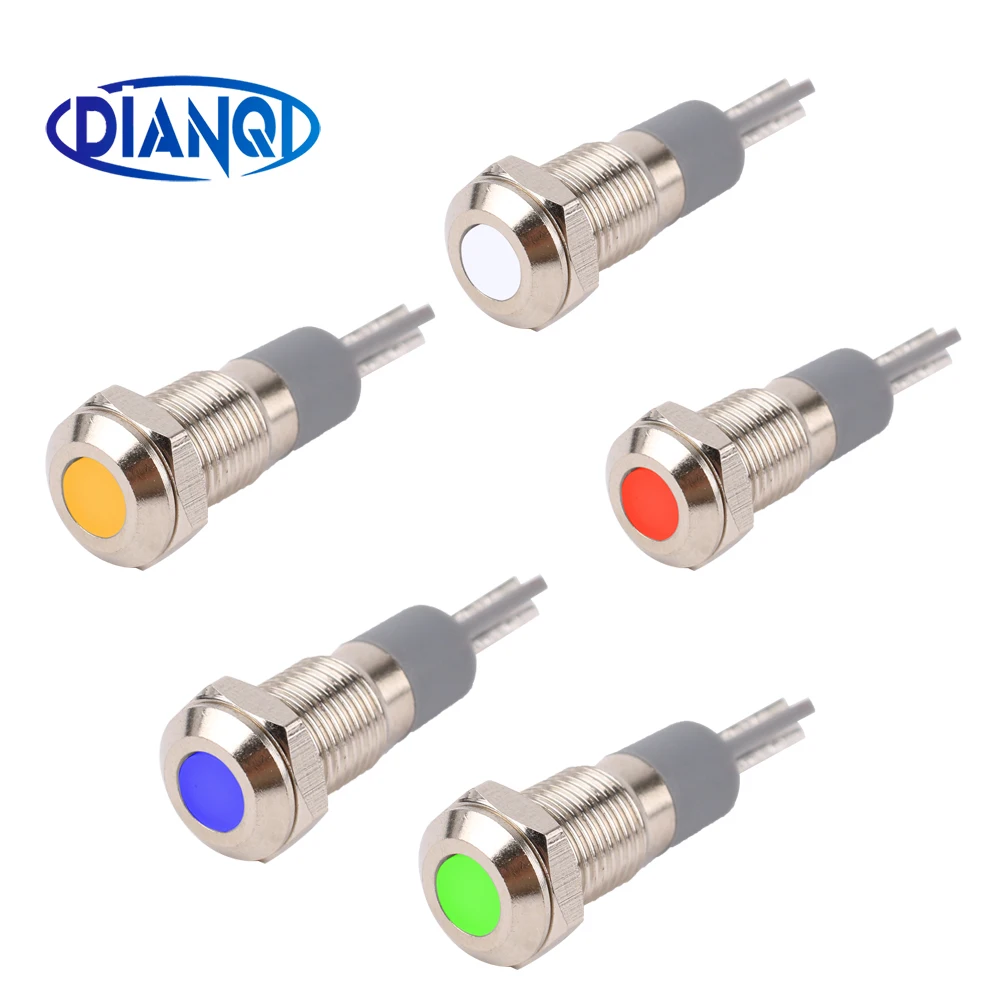 

8MM 10MM Mini Metal Pilot Light IP65 Waterproof Industrial Signal Indicator Light 3-6V 12-24V 110V 220V 2Pin Terminal