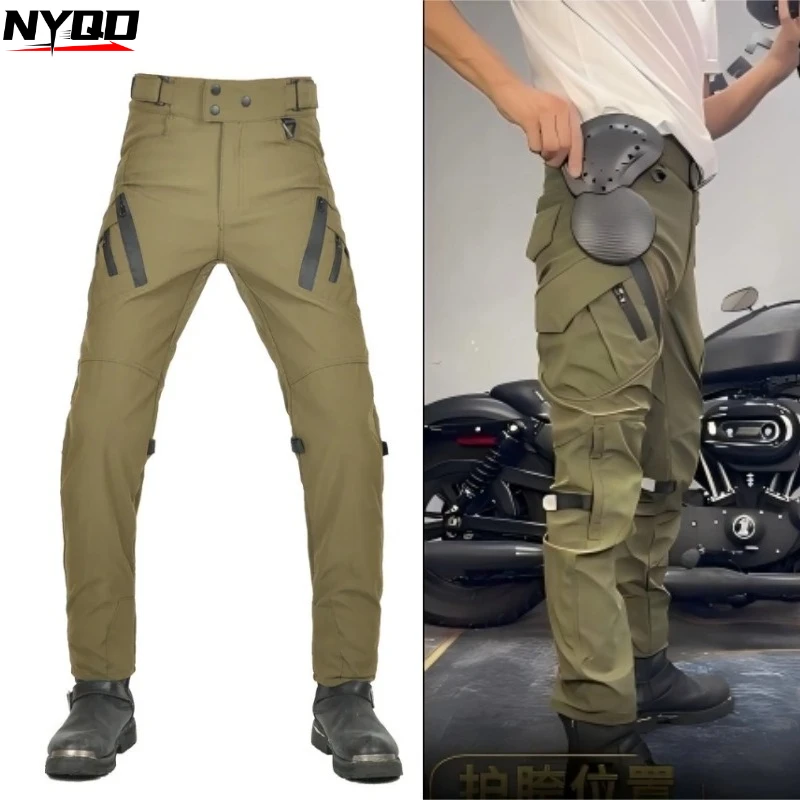 pantalon-de-moto-vert-armee-taille-haute-impermeable-coupe-vent-respirant-avec-protections-ce-anti-chute-pour-motard