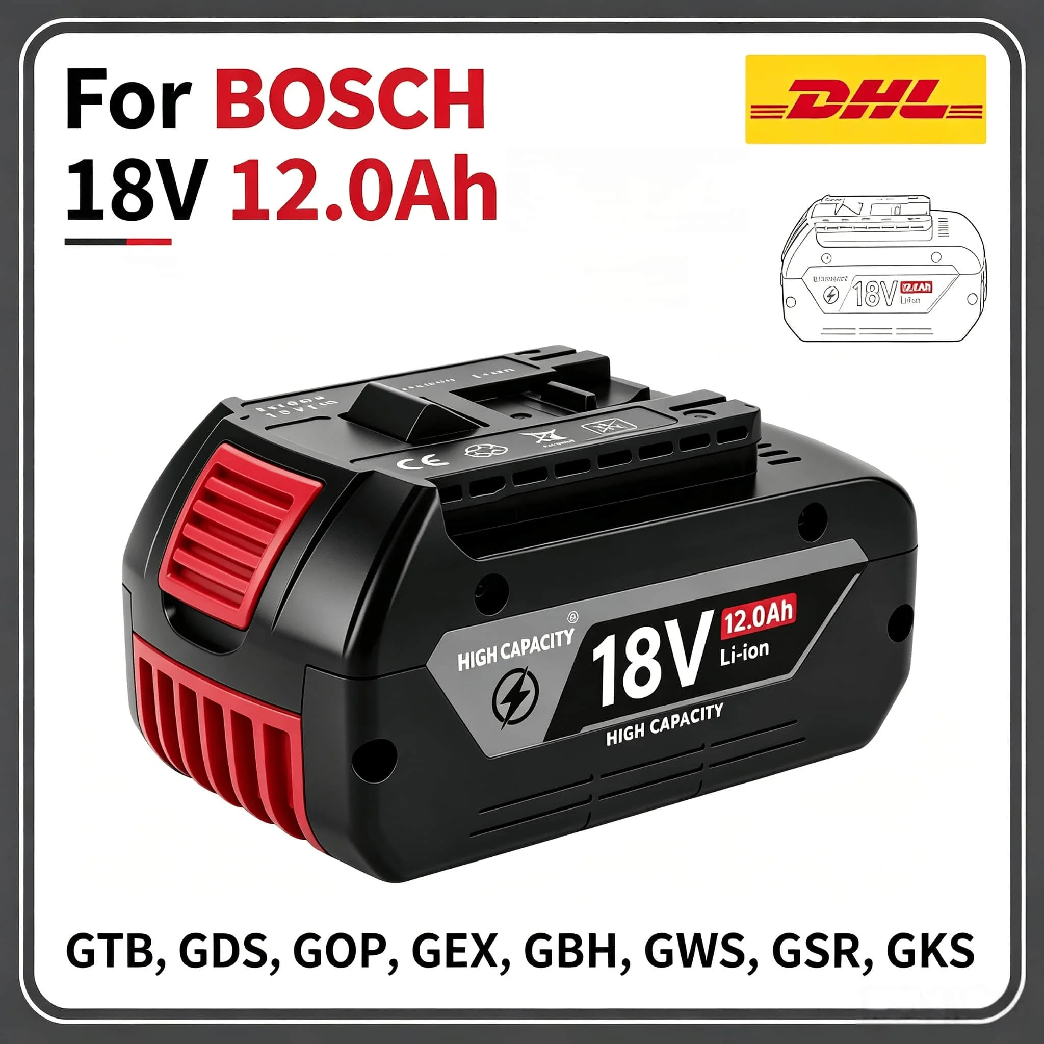  For Bosch 18V Battery ProCORE18V 12.0Ah Compatible GDS18V-400 GDR18V, Wear Resistant Pack for Bosch 18V Wrench Tools