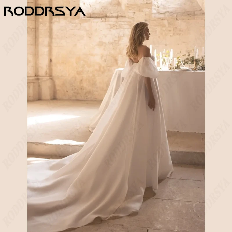 RODDRSYA Sexy Strapless Wedding Dress For Women Chiffon Removable Sleeve Bridal Gown Zipper Backless Vestido De Noiva High Split