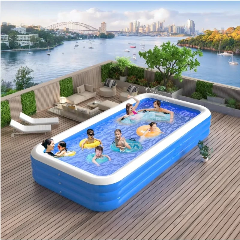 

Durable Eco Friendly 4 Tier Blue White Inflatable Pool Thickened Material Ideal For Family Summer Water Fun