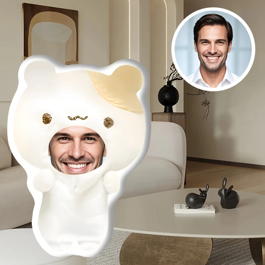 Personalized Photo Bear Pillow Custom Face Double Sided Plush Cushion Custom Shaped Stuffed Toy Surprise Gift for Boyfriend Gift