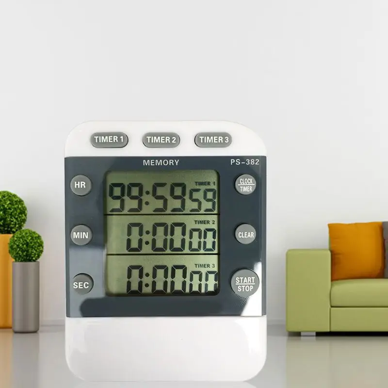 Digitale keukenkooktimer 3 kanalen Count UP/Down Timer voor studieklas