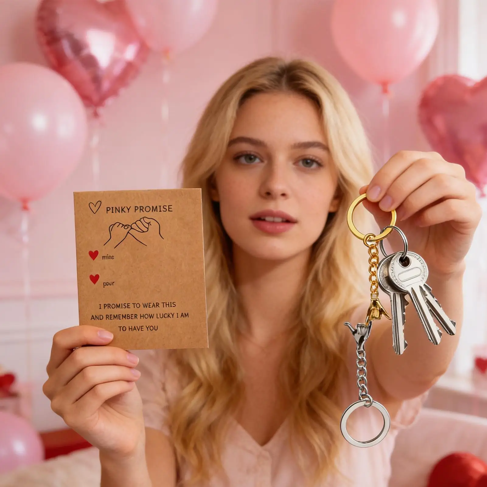 Keychain For Couples Romantic Modern With Message Card Hand-In-Hand Valentine's Day Keychains For Him Her Boyfriend Husband Wife