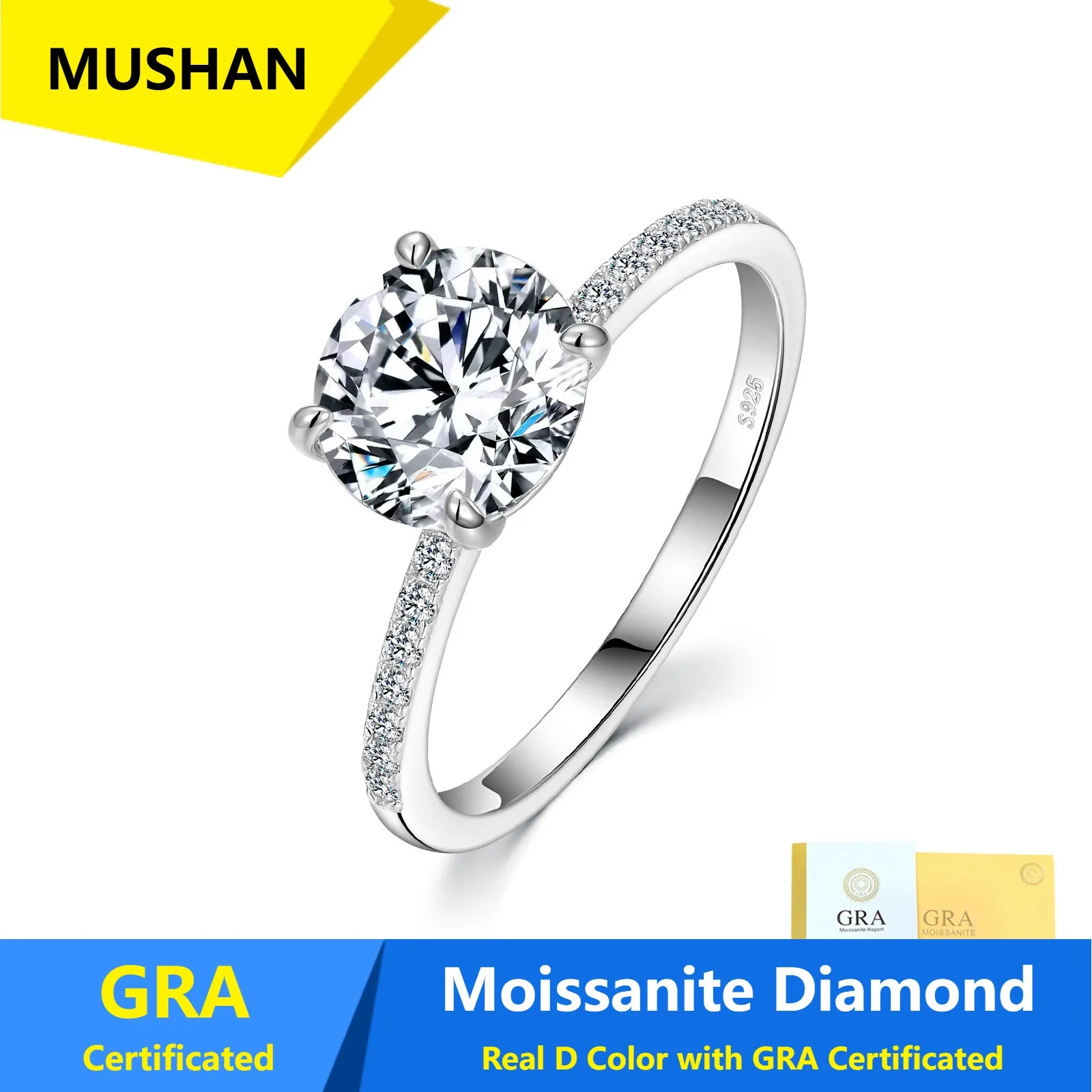 MUSHAN Luxury Jewelry 925 Sterling Silver Ring Band Women GRA Certificated Moissanite Diamond Emerald D Color Rings Fine Jewelry