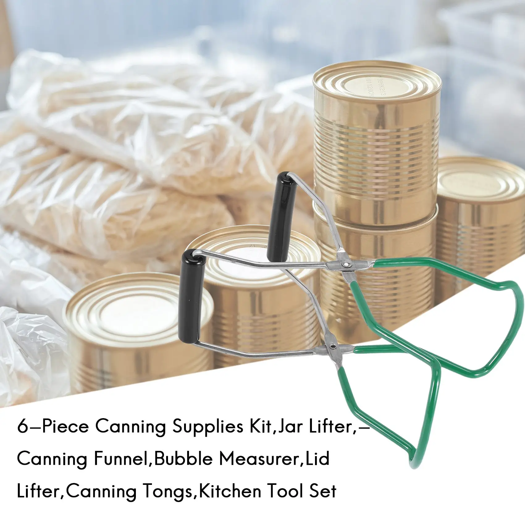 Kit di forniture per conserve da 6 pezzi, sollevatore di barattoli, imbuto per conserve, misuratore di bolle, sollevatore di coperchio, pinze per conserve, set di utensili da cucina