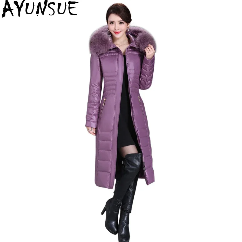 AYUNSUE 2020 Winter Duck Down Jacket Women Long Slim Coat Female Womens Down Jackets With Real Fur Collar clothes 5XL WYQ800