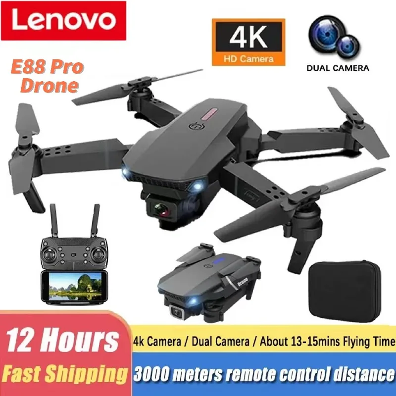 Lenovo E88Pro RC Drone 4K Professinal Wide Angle Dual HD Camera Foldable RC Helicopter WIFI FPV Height Hold Apron Sell RC 3000m