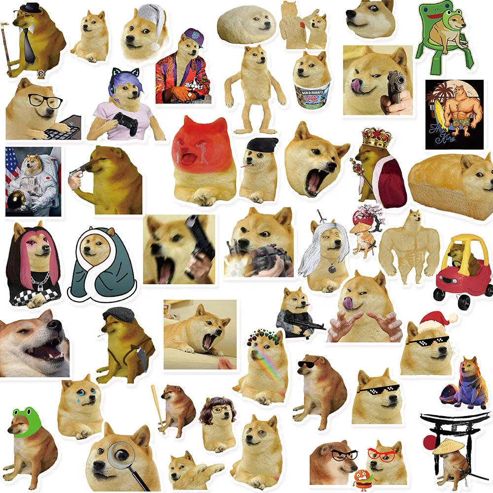 50Pcs Funny Cheems MeMe Stickers Funny Dog DIY Stickers Scrapbooking Phone Luggage Skateboard Decorative Waterproof Decals