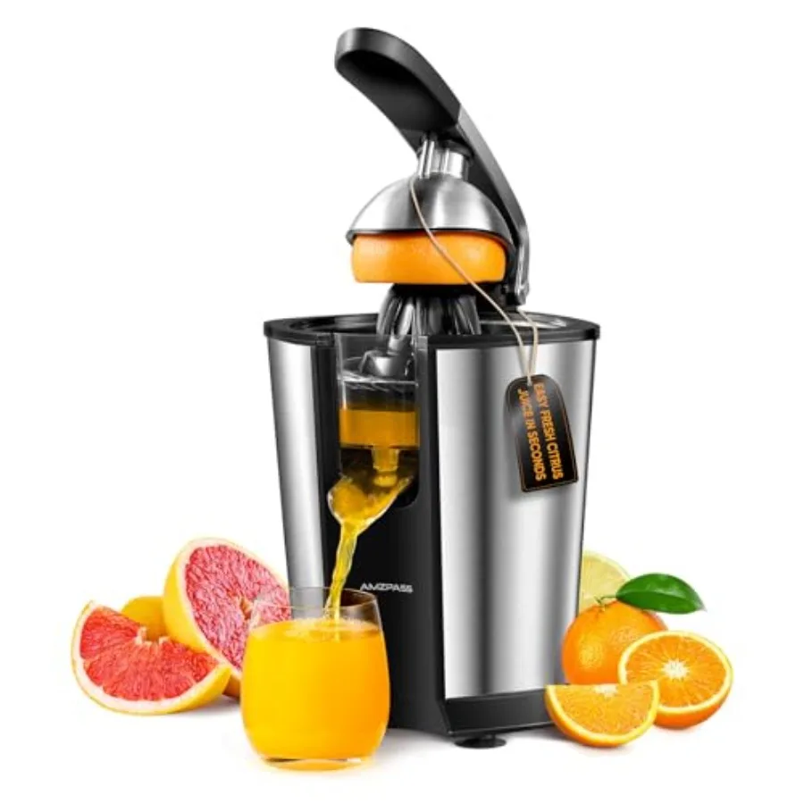 

Electric Orange Juicer Citrus Juicer Squeezer with 2 Cones and Soft Grip Handle for Effortless Juicing Stainless Steel Quiet Or