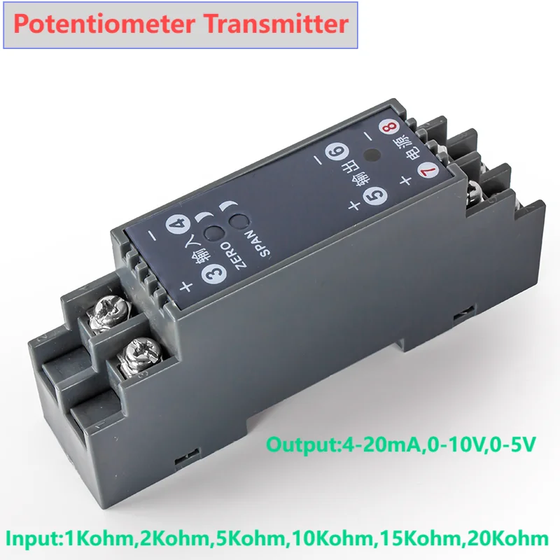 

0-20Kohm to 4-20mA Potentiometer Signal Isolation Transmitter Conversion Current Analog Module Slip Wire Resistance