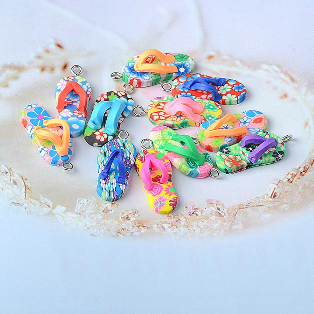 

50 Pcs Soft Clay Slippers Pendant Locket Candy Necklace Flop Hanging Decor Charms for Jewelry Making Polymer DIY