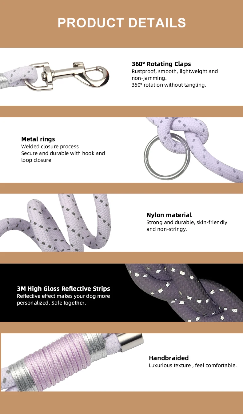 Haustier-Hundeleinen, verstellbar, freie Hände, Seil, für den Außenbereich, reflektierendes Nylon, zum Gehen, für Hunde, Laufen, Reisen, für kleine und mittelgroße Hunde – Detail 5