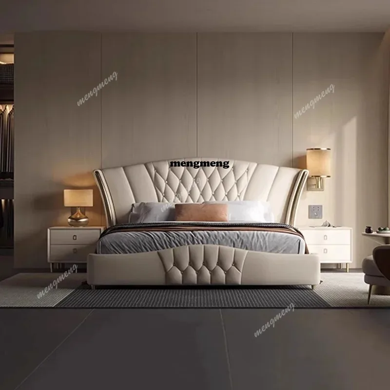 

Luxury Double Bed Bedroom Frame Queen Full Design Massage Bed European Simple Travel Sleeping Letto Matrimoniale Hotel Furniture