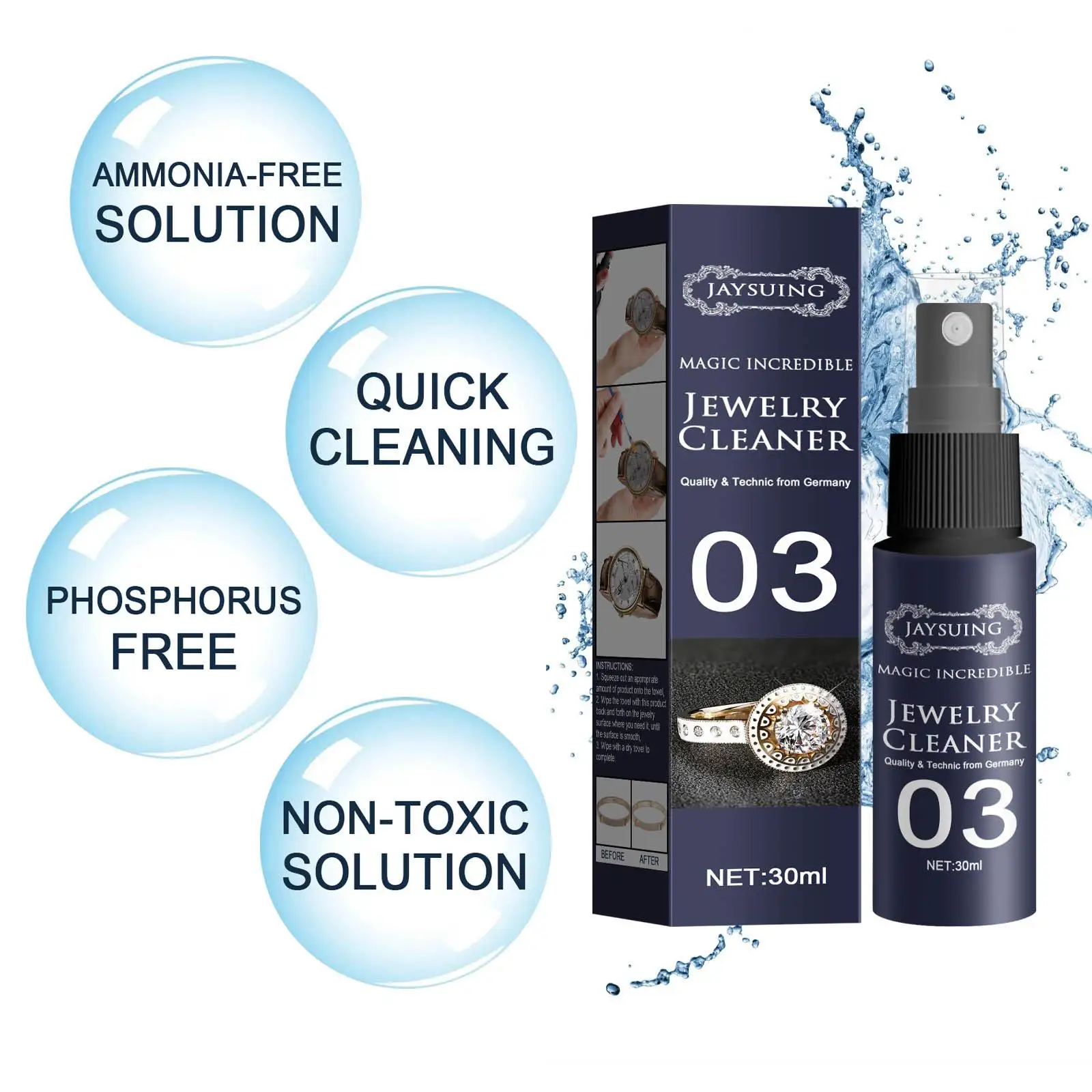 New Jewelry Cleaner Deep Quickly Clean Daily Build Up From Smudges And Ash Removal Cleaner Liquid For Gold Silver Platinum