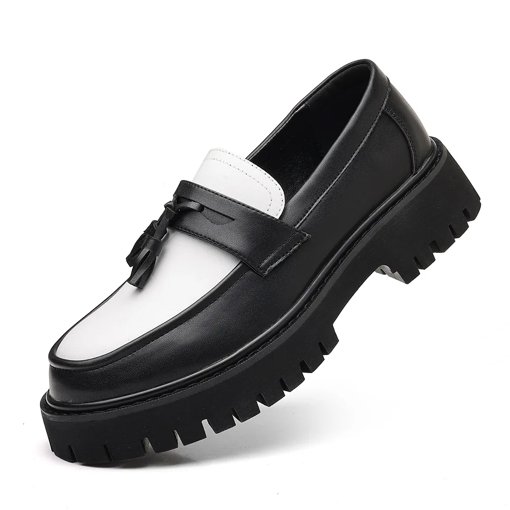 Men's Chunky Loafers Penny Loafers Slip-On Two-Tone Black White Comfortable Thick Platform Sole Plus Size 47 48 Sneakers for Men