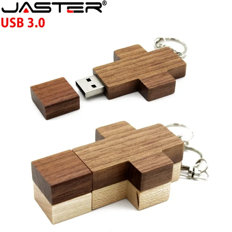 JASTER USB 3.0 custom LOGO wooden pendrive wood Cross memory stick 4GB 8GB 16GB 32GB 64GB Crosses Flash drive keychain gift