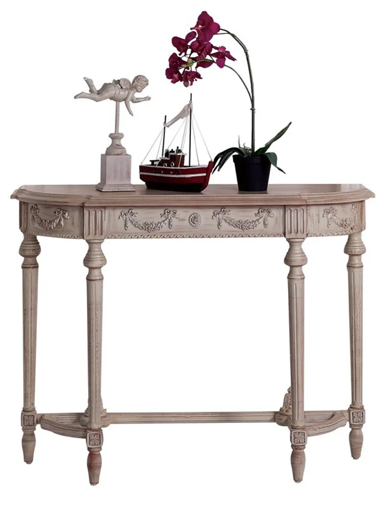 Entrance French retro carved solid wood entrance partition American wall side table window display table