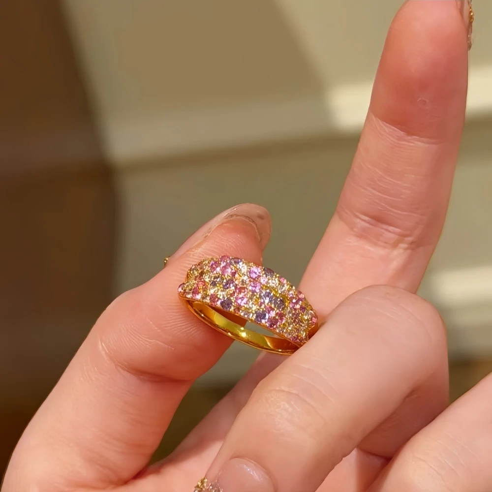Colored Cubic Zirconia / Colored CZ Ring Pink Fancy Diamond Resizable Ring for Women S925 Sterling Silver with Certificate