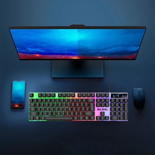 Imagen 2 del producto Teclado mecánico RGB para juegos, dispositivo con Cable USB de 1,5 m, luces de siete colores para ordenador, portátil y PC